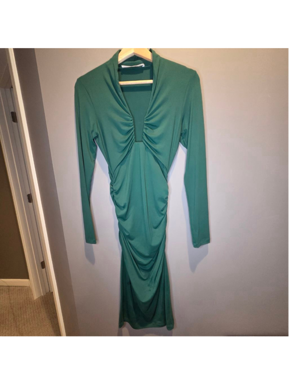 Women's Susana Monaco Green Long Sleeve Ruched Bodycon Midi Dress Small